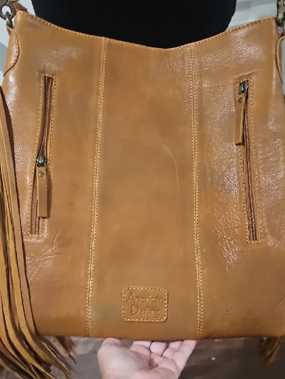 American Darling Tooled Leather Serape Fringe Crossbody Bag Western Boho